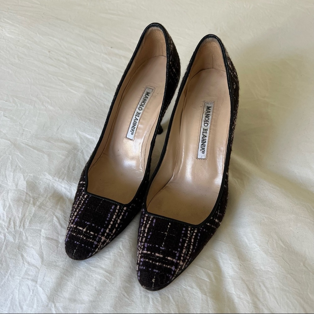 Manolo Blahnik BB Tweed Pumps Heels Brown Pink Purple Shoes